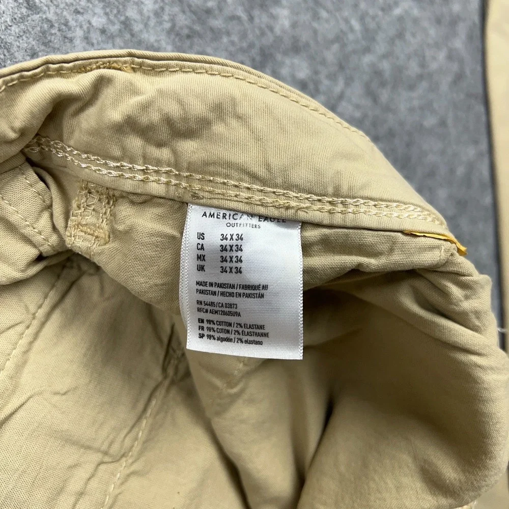 American Eagle Pants Mens 34x34 Tan Khaki Relaxed Straight Chino Cotton Classic - Picture 7 of 12
